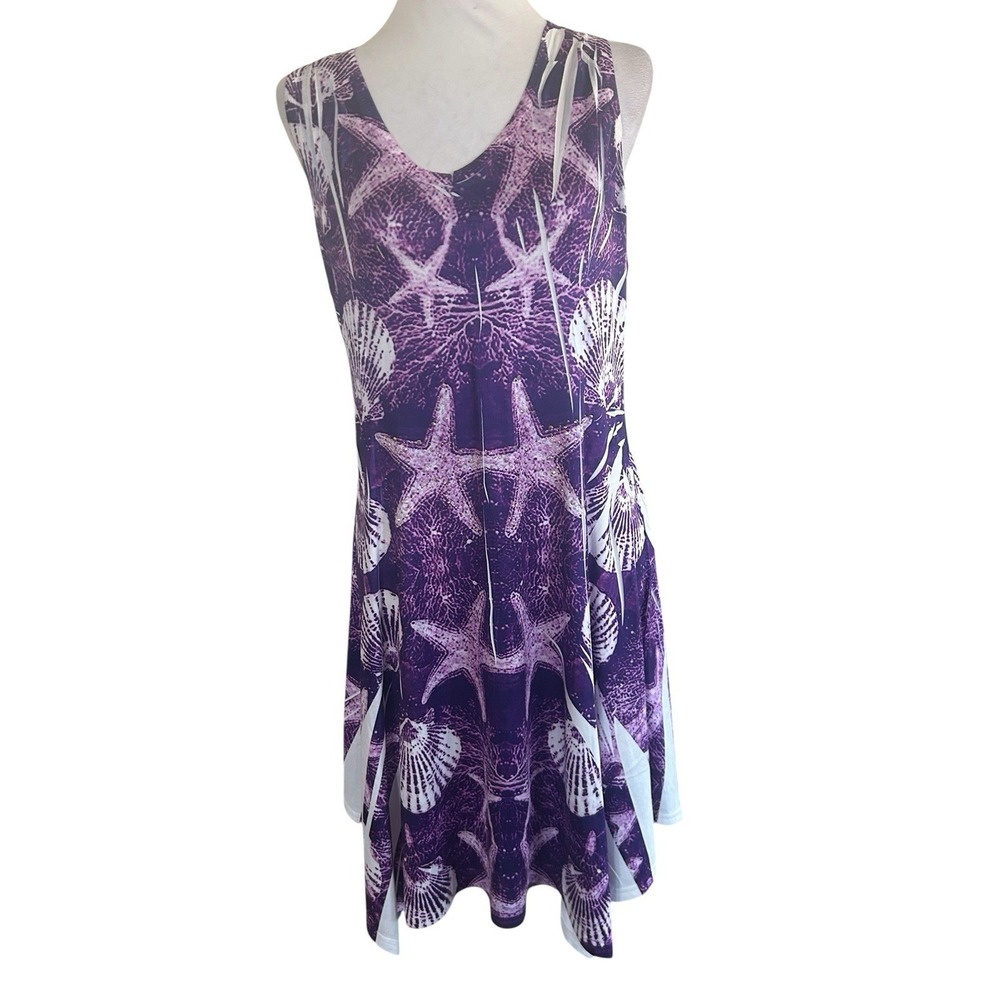 Dia Blue Free Size Sun Dress Asymmetrical Hem Purple, Stars Sz M/L